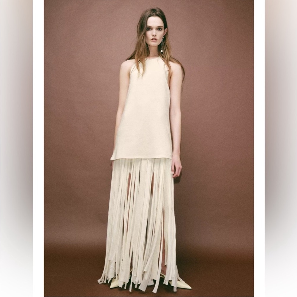 Zara Cream Halter Fringe Dress